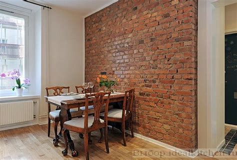 декоративная стена с кирпичной кладкой в столовой Dining Bench ...