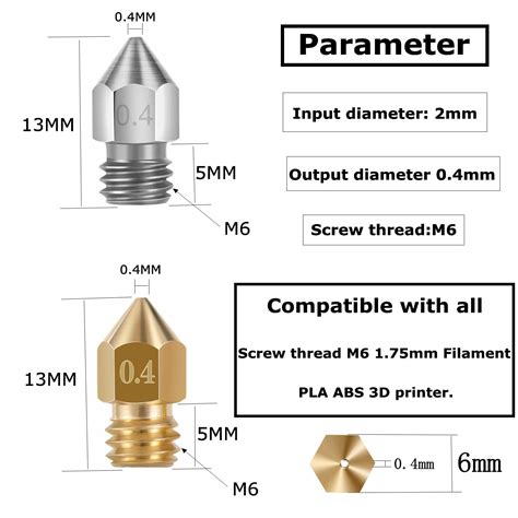 Комплект дюзи за 3D принтер, 30 части, 0,2 mm 0,4 mm 0,6 mm, резба M6 ...