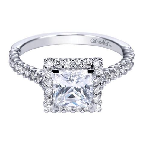 1 72cttw Princess Cut Halo Diamond Engagement Ring With Prong Set Side Mullen Jewelers