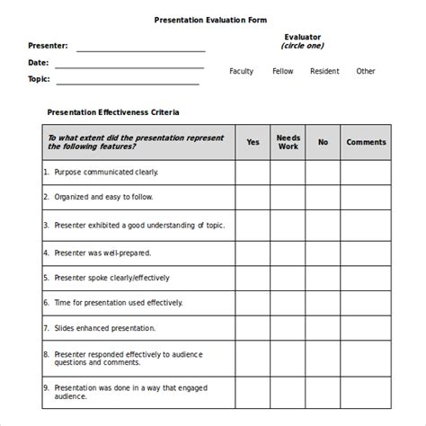 FREE 17+ Presentation Evaluation Form Samples, PDF, MS Word, Google Docs