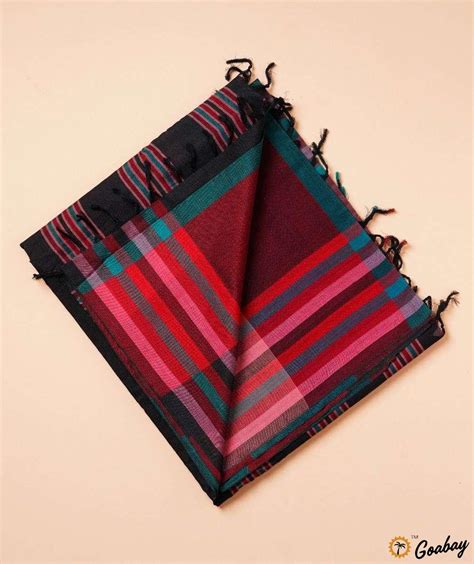 black kasargod saree  multi colour stripes goabay