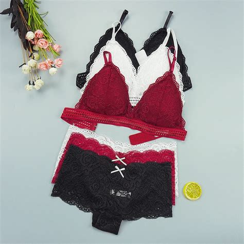 Sexy Lace Bra Panty Set Para Mulheres Push Up Lingerie Roupa Interior