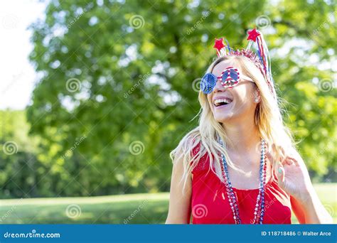 Gorgeous Patriotic Blonde Model Enjoying The Th Of July Festivities