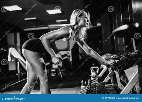 Fitness Blonde Girl Posing And Exercising With Dumbbell Stock Photo Image Of Healthy Adult