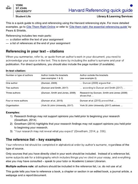Harvard Referencing Quick Guide Online Pdf