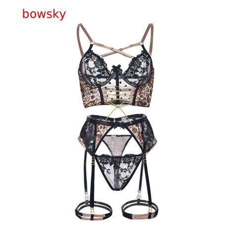 Bowsky Lingerie Corset Set Lace Bodysuit Black Satin Boudoir Outfits Exotic Bustier With