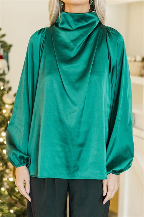 Embrace The Joy Emerald Green Satin Blouse Shop The Mint