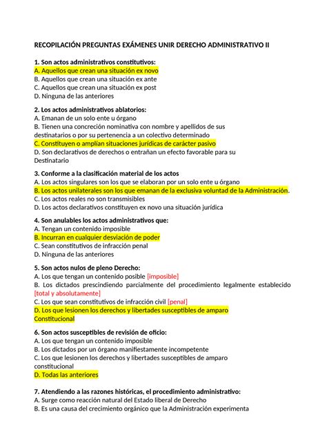 Recop Preguntas EXÁ Menes UNIR Derecho Administrativo II