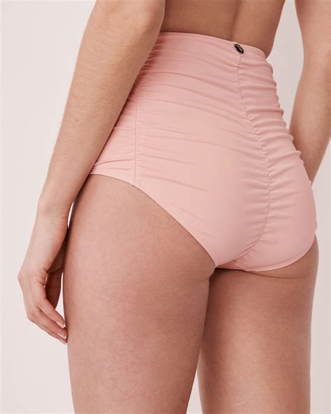 Bas de bikini taille haute plissée en fibres recyclées SOLID Rose