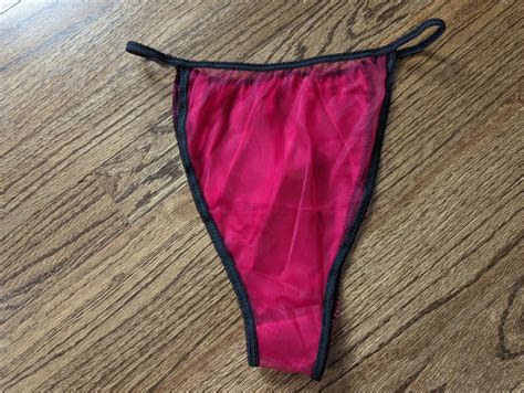 Vtg Liquid Satin Mesh Bikini Panties Hot Pink M L Sil Gem