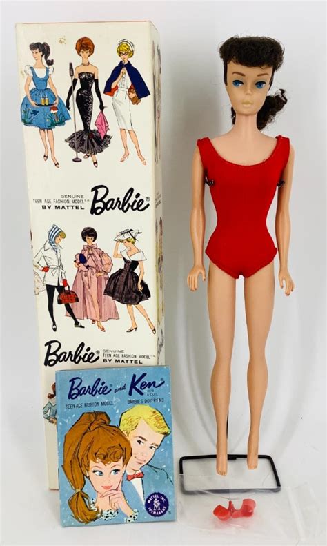 Lot No Brunette Ponytail Barbie In Box Hollow Body Marked Midge Barbie Doll Wears Red