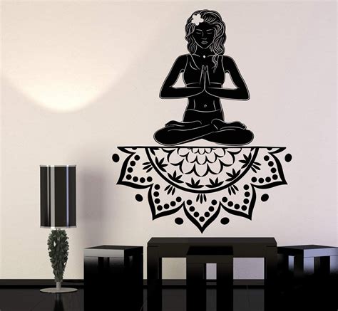 Vinyl Wall Decal Yoga Girl Meditation Lotus Pose Beauty Health Stickers