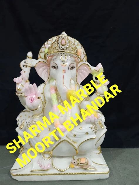 Jaipurcrafts Polished White Marble Ganesh Idol For Temple And Home