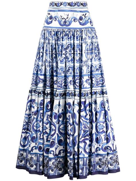 Blue Patterned Skirt Blue And White Skirts White Maxi Skirts Full