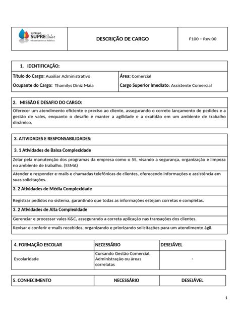Auxiliar Administrativo Descrição De Cargo - Descrição do Cargo: Auxiliar Administrativo | PDF | Gestão de recursos ...