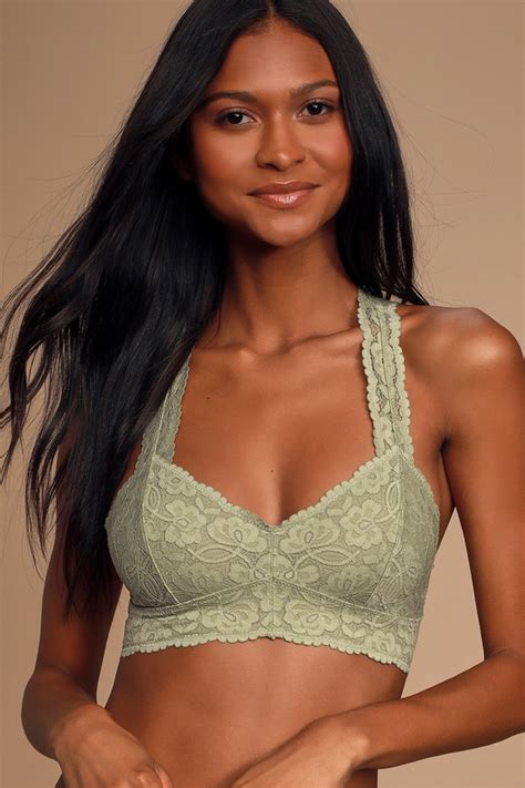 Free People Galloon Sage Green Bralette Lace Bralette Lulus