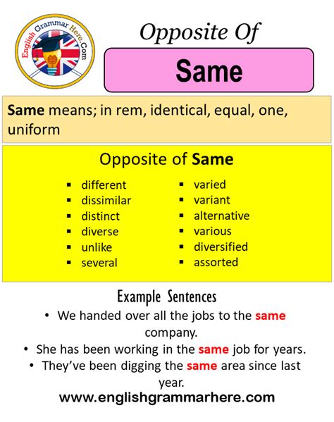 Opposite Of Same, Antonyms of Same, Meaning and Example Sentences ...