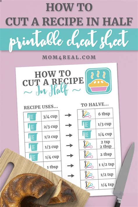 How To Cut A Recipe In Half - Printable Kitchen Conversion Chart - Mom ...