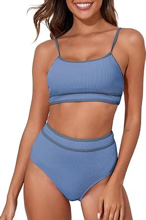 Amazon Herseas Women S Ribbed Bikini Sets Color Block Swimsuit High Waisted Bathing Suit