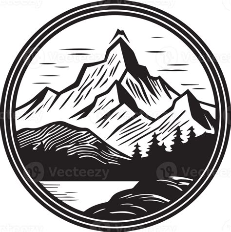 Hand Drawn Vintage Mountain Logo In Flat Line Art Style 24786962 Png