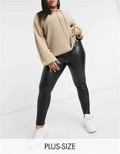 New Look Curve Leather Look Leggings In Black Asos