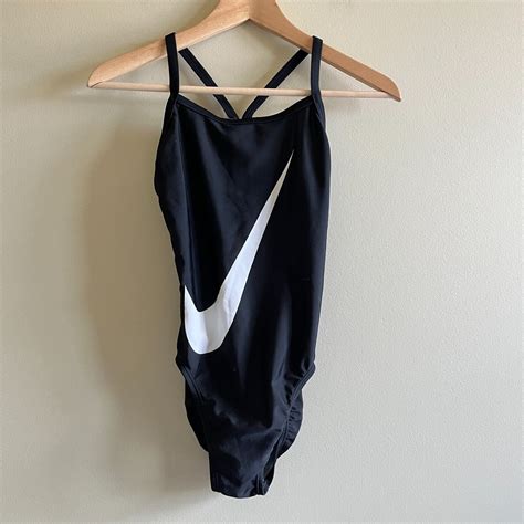 Nike Big Swoosh One Piece Swimsuit Black White Womens Gem