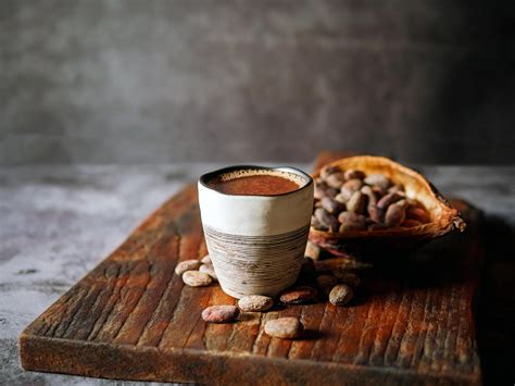 natural craft cocoa drink  wooden tray organic healthy chocolate