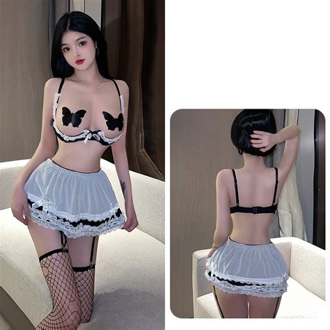 Steel Ring Gathered Sexy Maid Underwear Hollow Lace Temptation Free Pajamas Erotic Hot Short