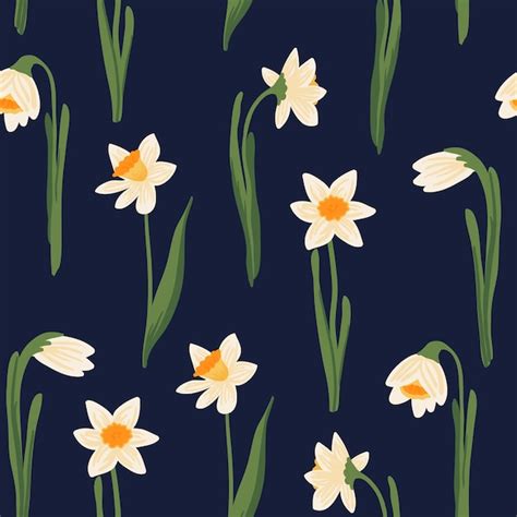 Premium Vector Vector Seamless Pattern Yellow Daffodils Narcissus