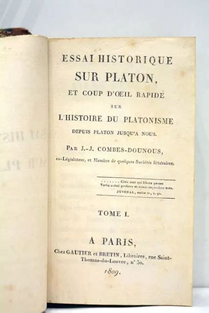 Livre Ancien Combes Dounous Essai Historique Sur Platon Eur