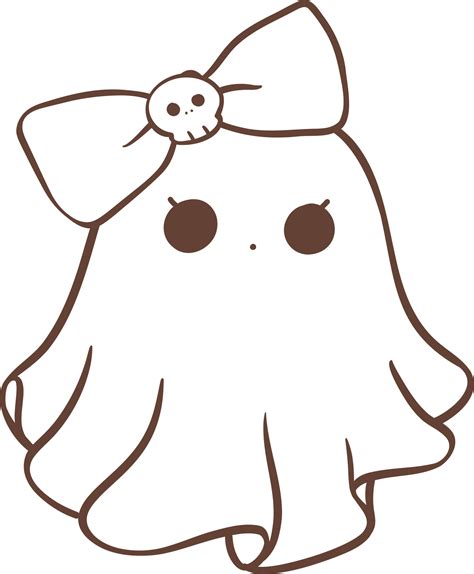 Cute Ghost Girl Outline With Bow Cartoon Doodle 27943697 PNG