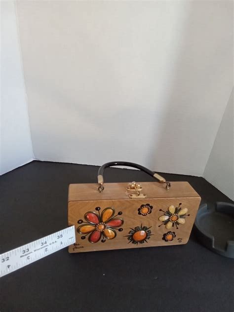 Vintage 1960s Enid Collins Jeweled Wood Box Purse Han Gem