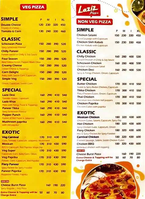 Menu Of Laziz Pizza Alibag Beach Alibag