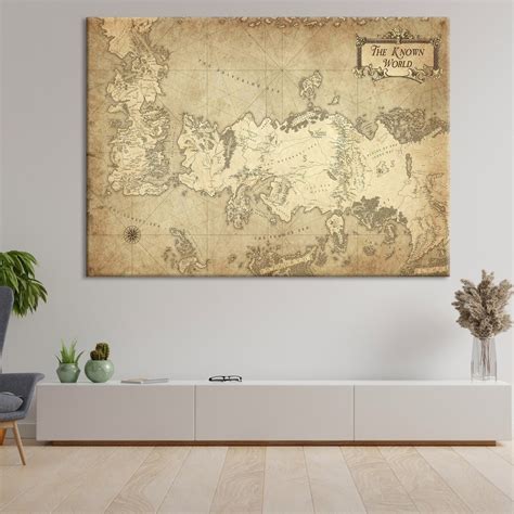 Game of Thrones Map Canvas Wall Art, Vintage Map Print, Office and ...