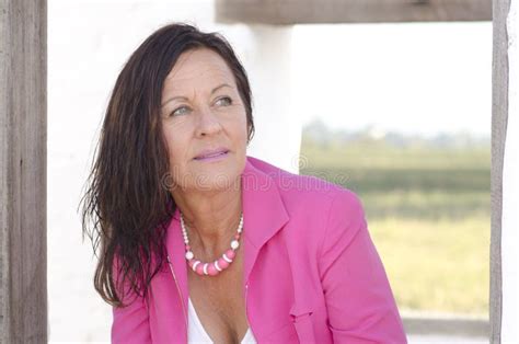 Confident Attractive Mature Woman In Pink Stock Image Image Of Active Happy