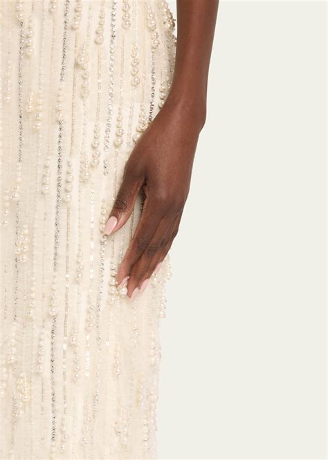 Pamella Roland Fringe Beaded Cold Shoulder Tulle Gown Bergdorf Goodman