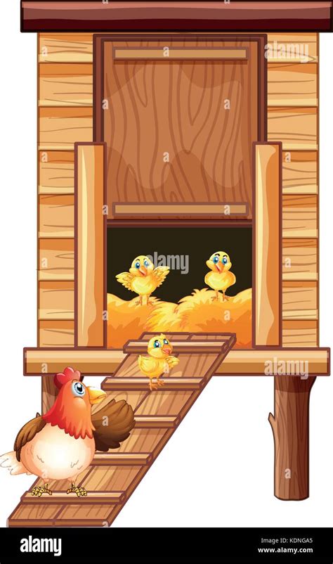 Chicken Coop With Hen And Chicks Illustration Stock Vector Image Art