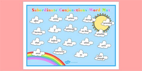 Cloud Themed Subordinate Conjunctions Word Mat Connectives