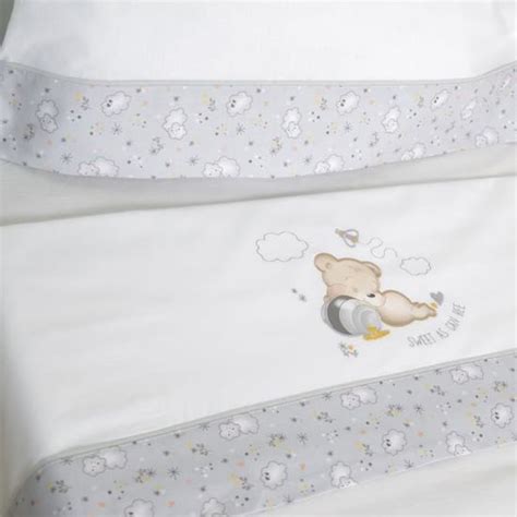 Parure de lit bébé ours 292 blanc gris NO NAME Lit 60x120cm