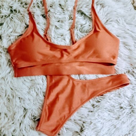 Swim New Burnt Orange Thong Bikini Sz M Poshmark