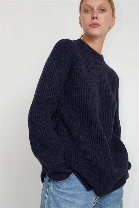 Mijeong Park Chunky Grandpa Sweater In Navy