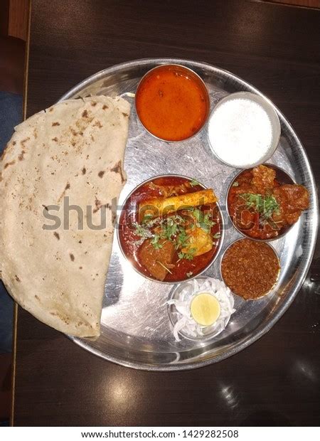 Top View Chicken Thali Pune Bhakari Stock Photo Edit Now 1429282508