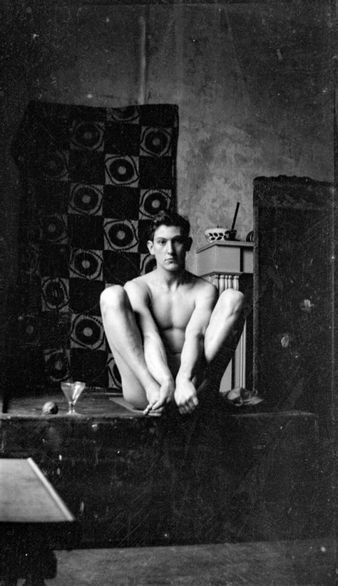 Black And White Negative Of George Mallory Posing In The Nude On The Top Of A Table At