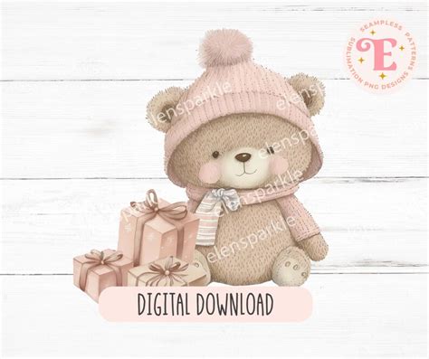 Pink Christmas Teddy Bear Png 1st Christmas Png Etsy