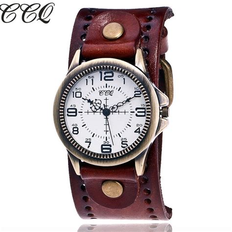 Ccq Vintage Koe Lederen Quartz Horloge Vrouwen Man Grandado