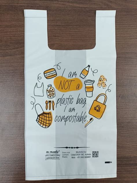 U Cut Printed Biodegradable Compostable Carry Bag Size In Inches