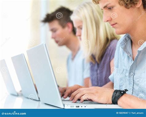 Young Boys And Girls Working On Laptop Stock Image Image Of Male