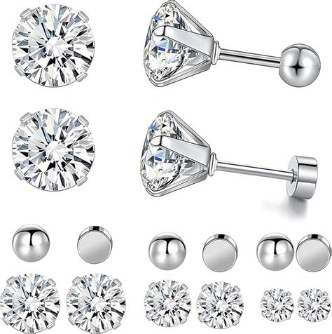 Pairs Surgical Stainless Steel Screw Stud Earrings Mm Cz