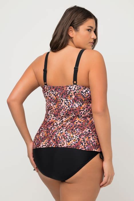 Tankini leopardmönster pärlor mjuka kupor längre överdel Bikinis