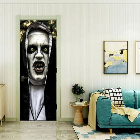 FanShow Halloween 3D Nun Door Sticker, 30 x 80 Inch Scary Ghost Nun Lifelike Door Wallpaper ...